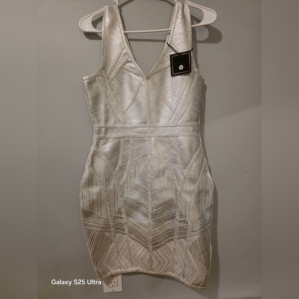 DESINGER COUTURE Elegant Silver Dress NEW